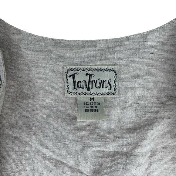 Tantrums Women's Beige Floral Embroidered Vest M | Boho Cottagecore Button-Up - Picture 3 of 9